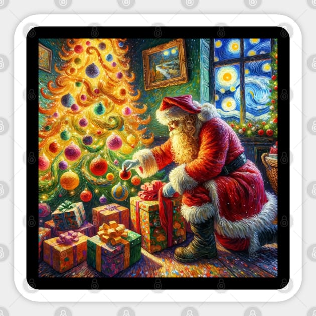 Stellar Santa - Starry Night Sky Holiday Art Prints Sticker by Edd Paint Something